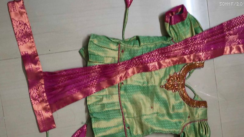 Festive Green &amp; Pink Ethnic Dress