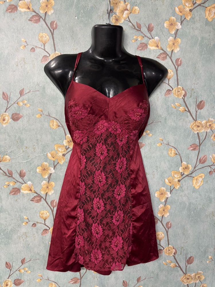 Burgundy Lace Slip Dress