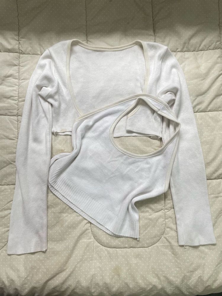 White Cropped Cardigan &amp; Tank Set