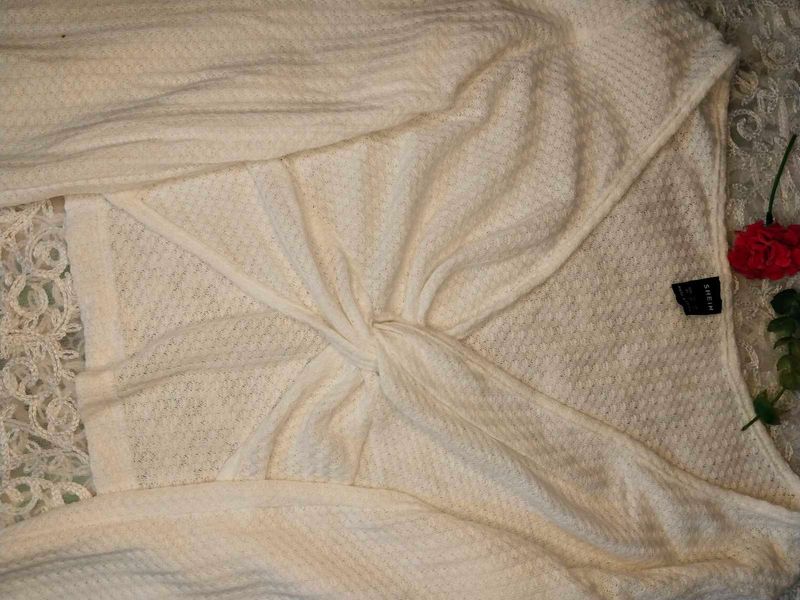 Cream Waffle Knit Twist Top
