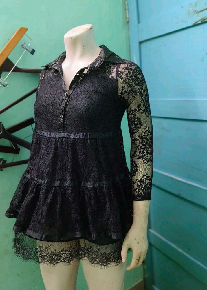 Black Lace 3/4 Sleeve Blouse