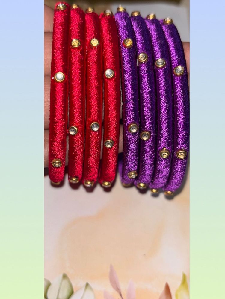 Red &amp; Purple Silk Thread Bangles