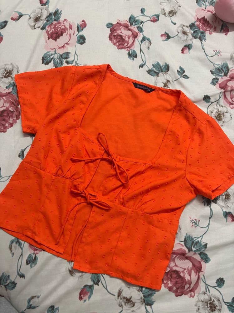 Orange Tie-Front Top