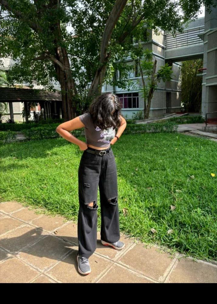 SAVANA Ripped Wide Leg Black Jeans SEND OFFERS