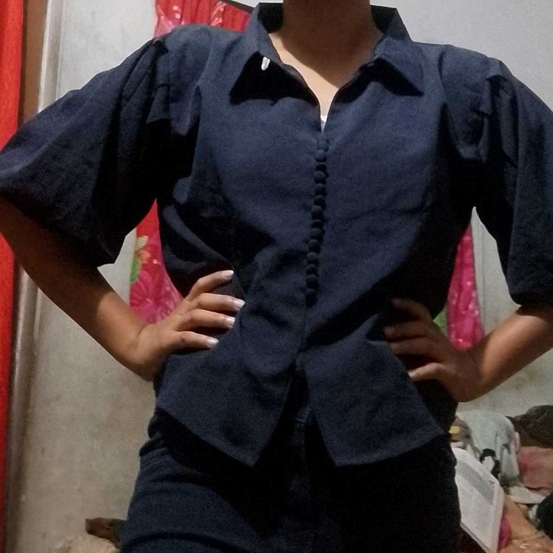 Stylish Navy Button-Down Top
