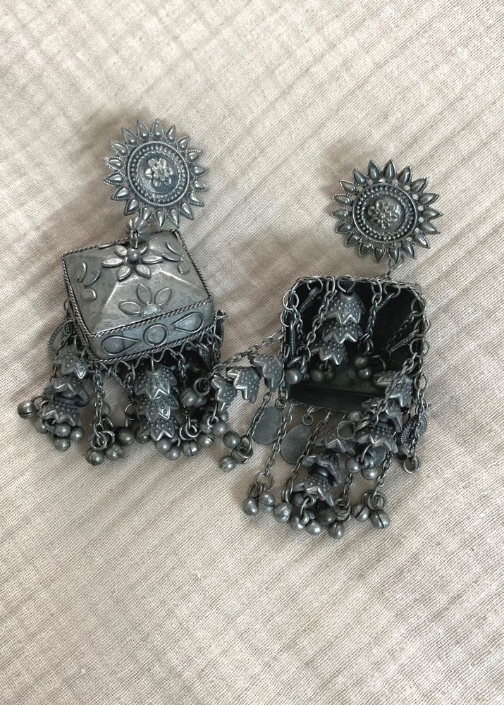 Oxidized Silver Jhumka Earrings