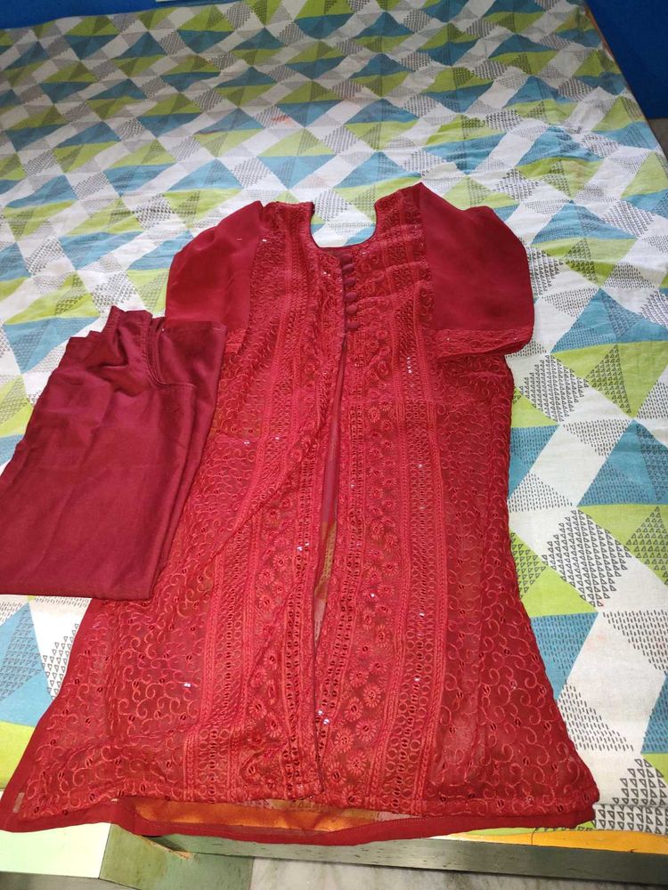 Embroidery Work Chicken Kari Kurti With inner Wear