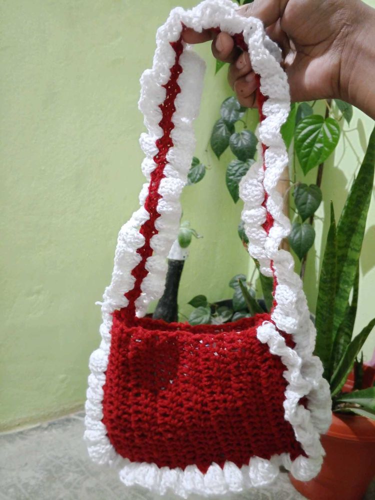 Marron and White Crochet Bag. No Return Acceptable