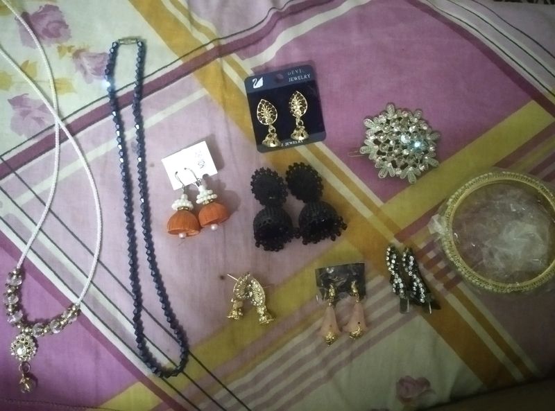 Jwellery Set Of Bangles Chains And Earrings