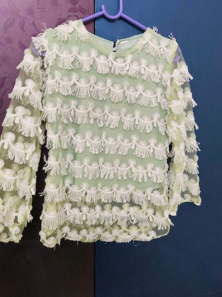 Cute Green Fringe Top