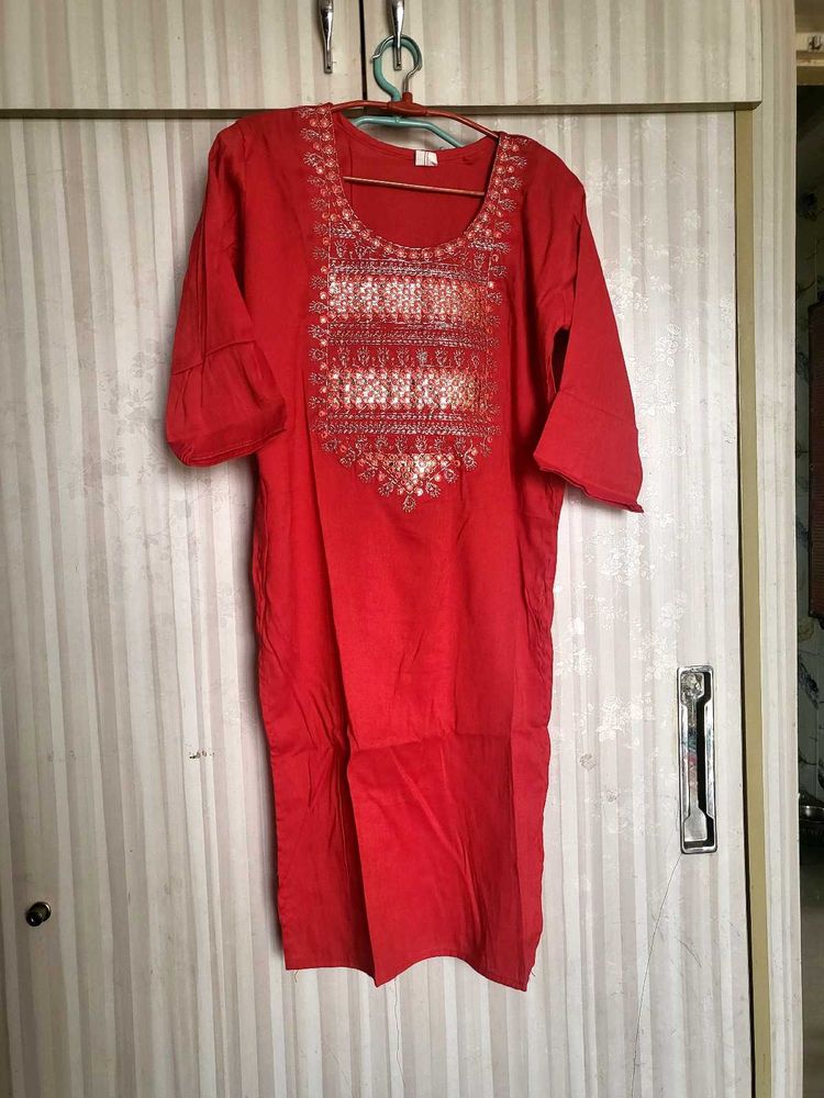 Embroidered Kurta With Bell Sleeve