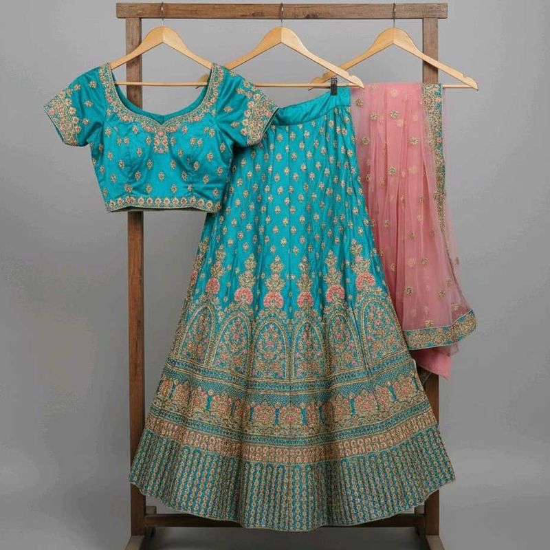 Zarcon Embroidered Blue Bridal lahenga