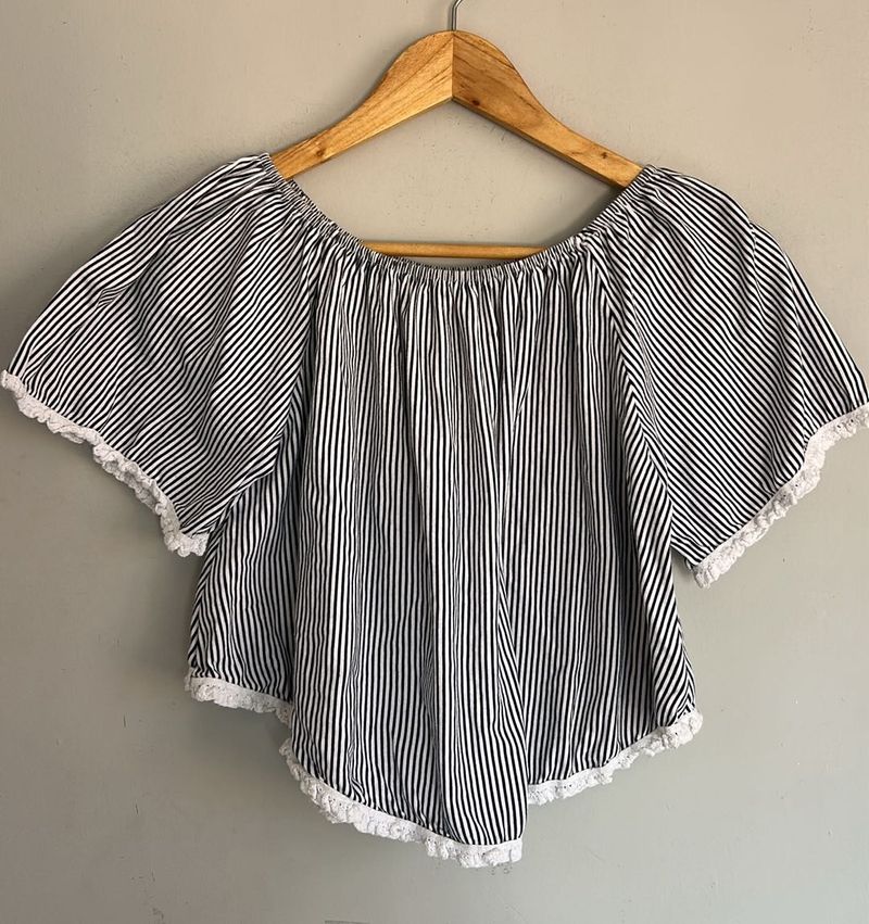 Striped Off-Shoulder Crop Top