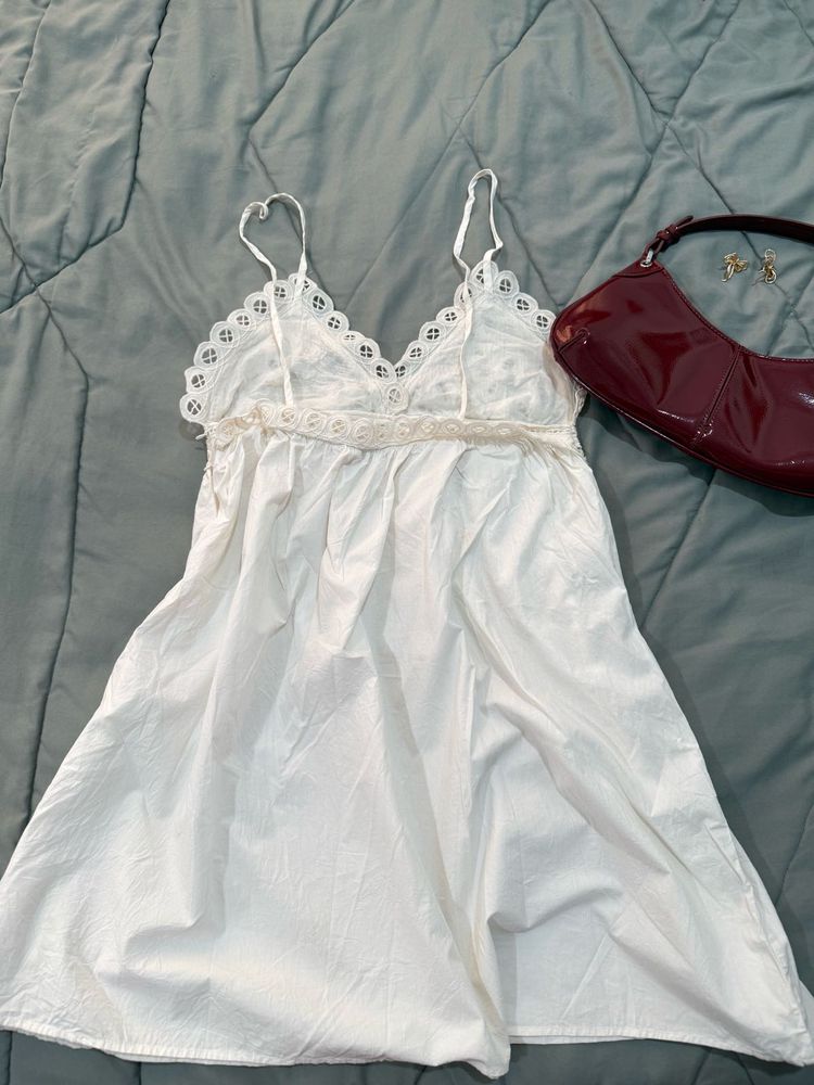 White Lace Trim Slip Dress