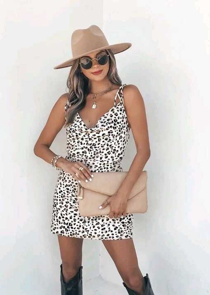 Beautiful Leopard Print Cowl Neck Dress