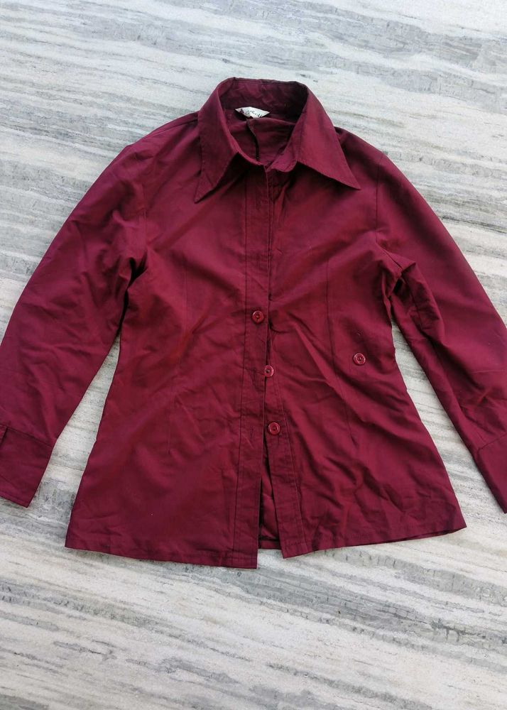 Maroon Button-Up Top