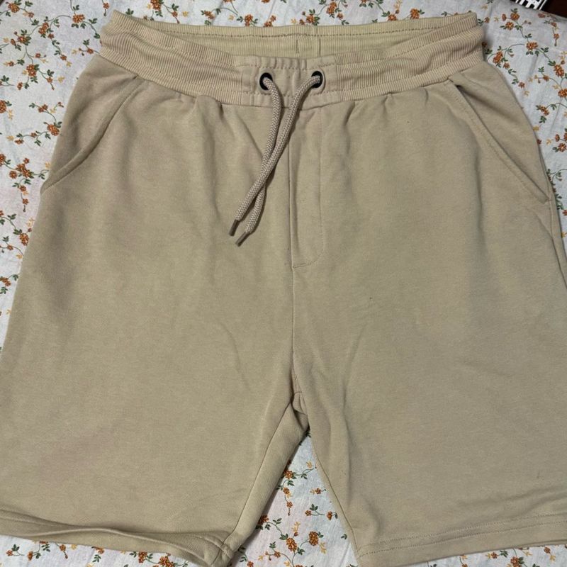 Beige Drawstring Sweat Shorts