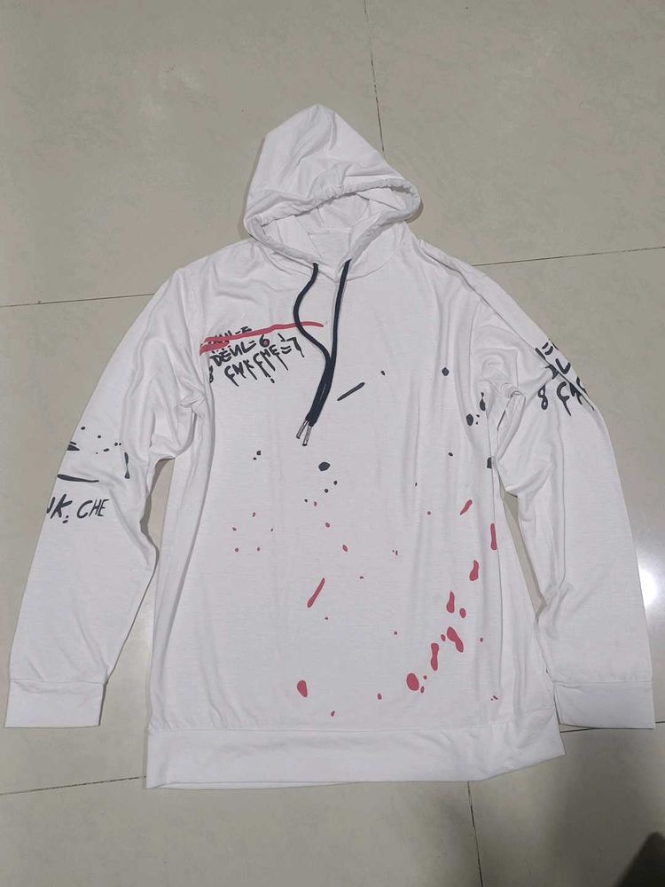 White Graphic Print Hoodie
