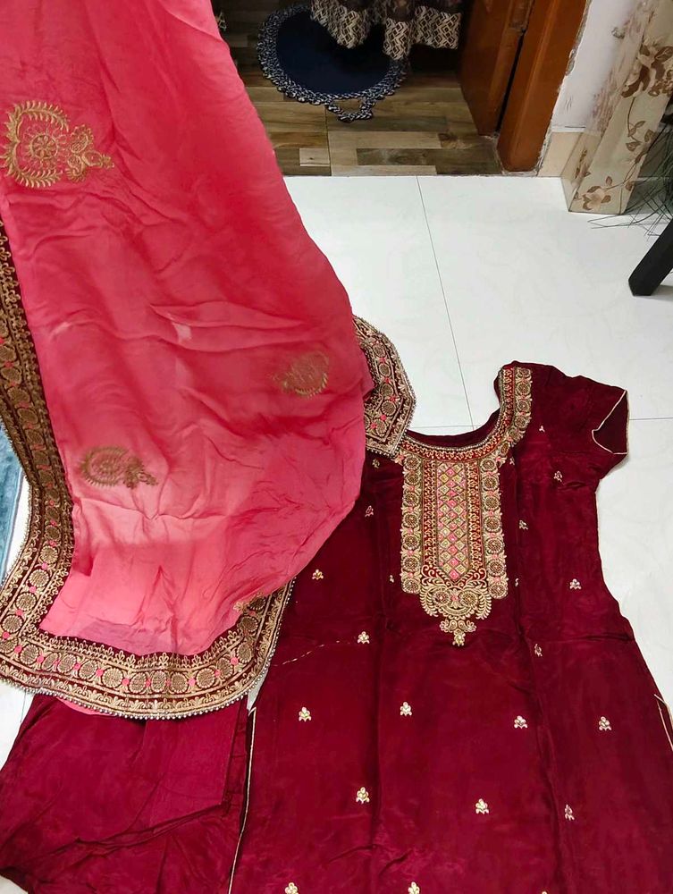 Elegant Maroon Salwar Kameez (No Coins Only Cash)