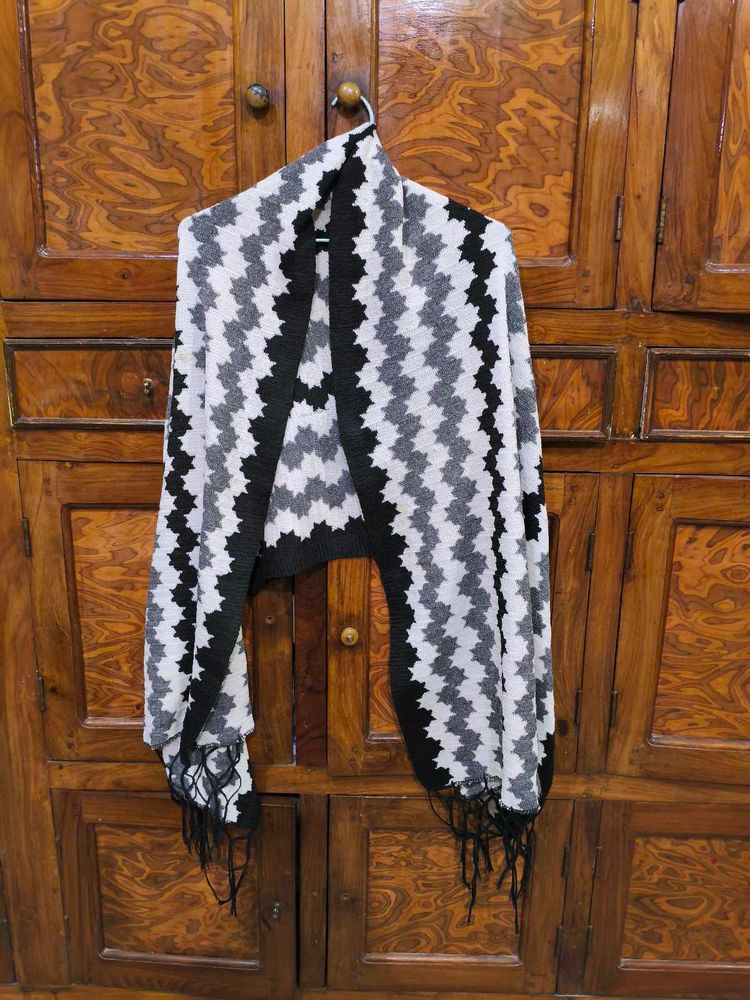 Cozy Chevron Shawl with Fringe