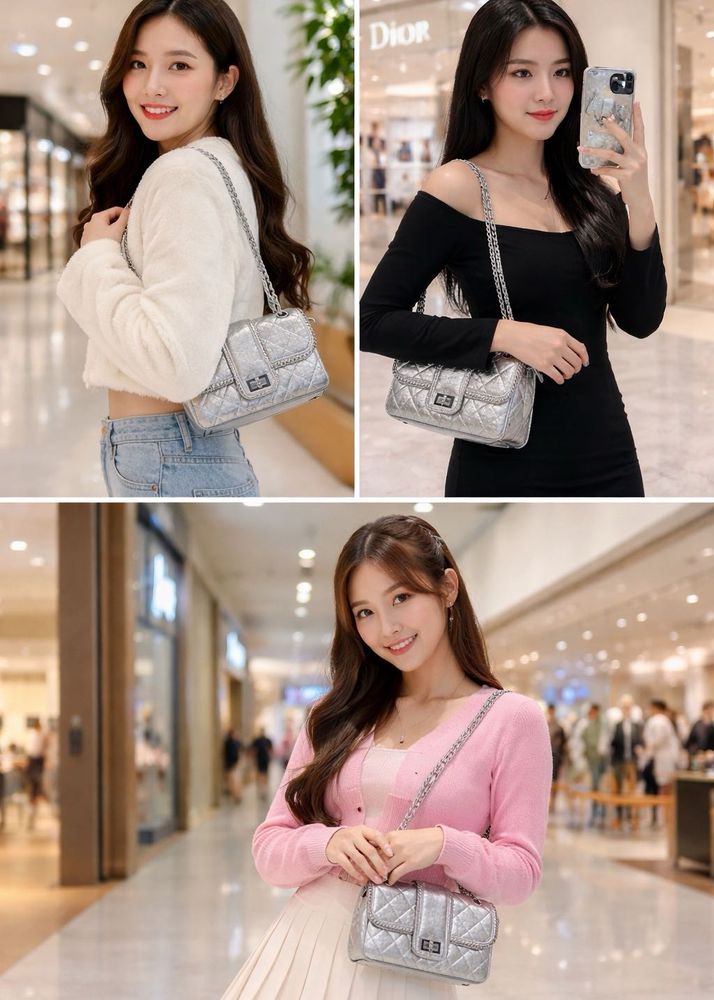 Silver Chain Detail Shoulder Bag