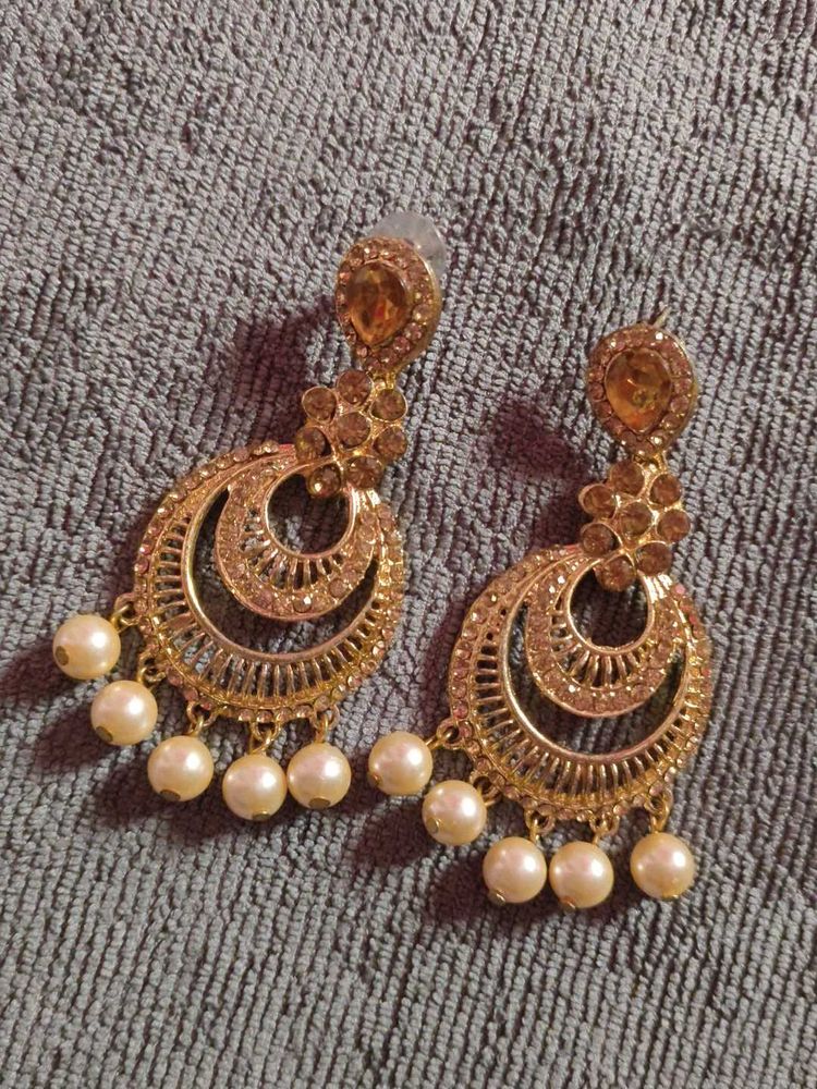 Elegant Gold Tone Pearl Drop Earrings