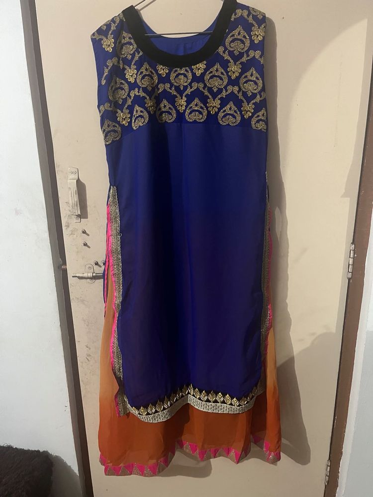 Blue &amp; Orange Double Layered Kurta