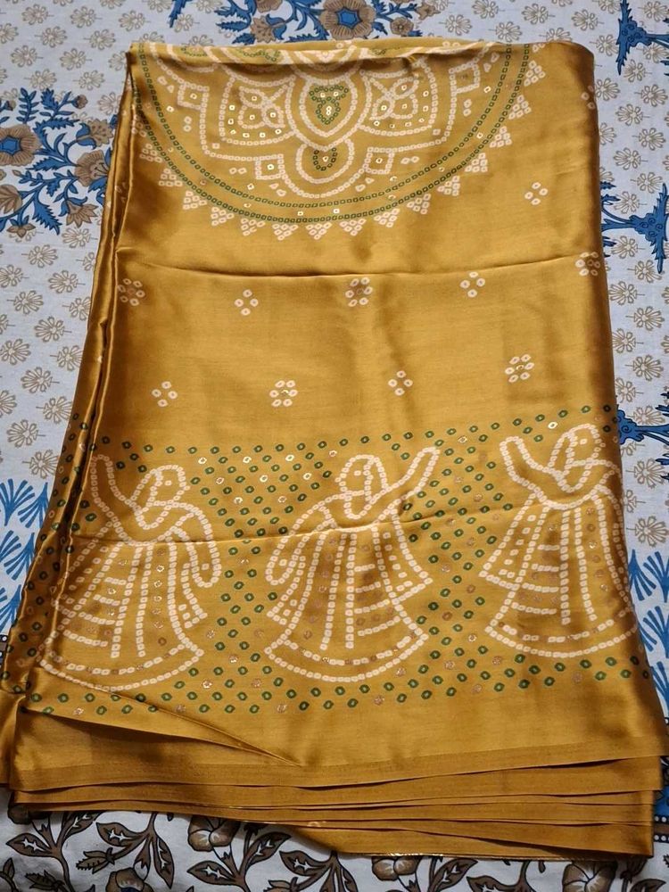 Elegant Mustard Bandhani Saree