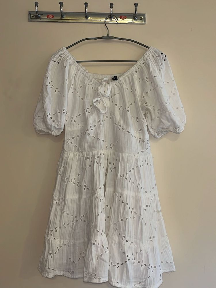 Schiffli  White Mini Dress