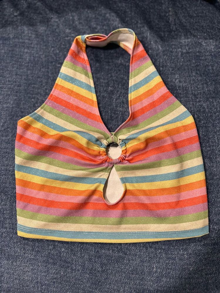 Retro Striped Halter Top