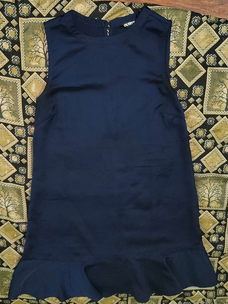 Navy Blue Ruffle Hem Dress