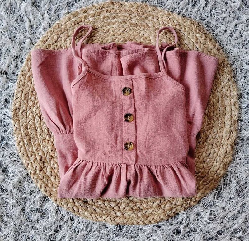 Pink Button-Front Dress