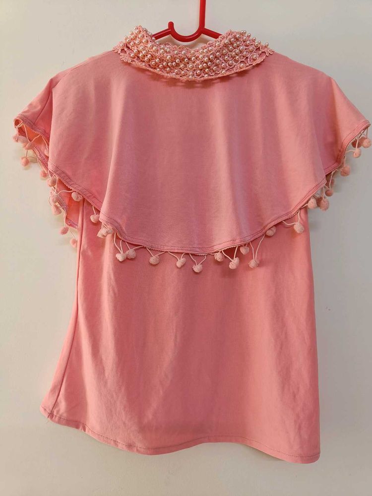 Cute Pink Top with Pom-Poms