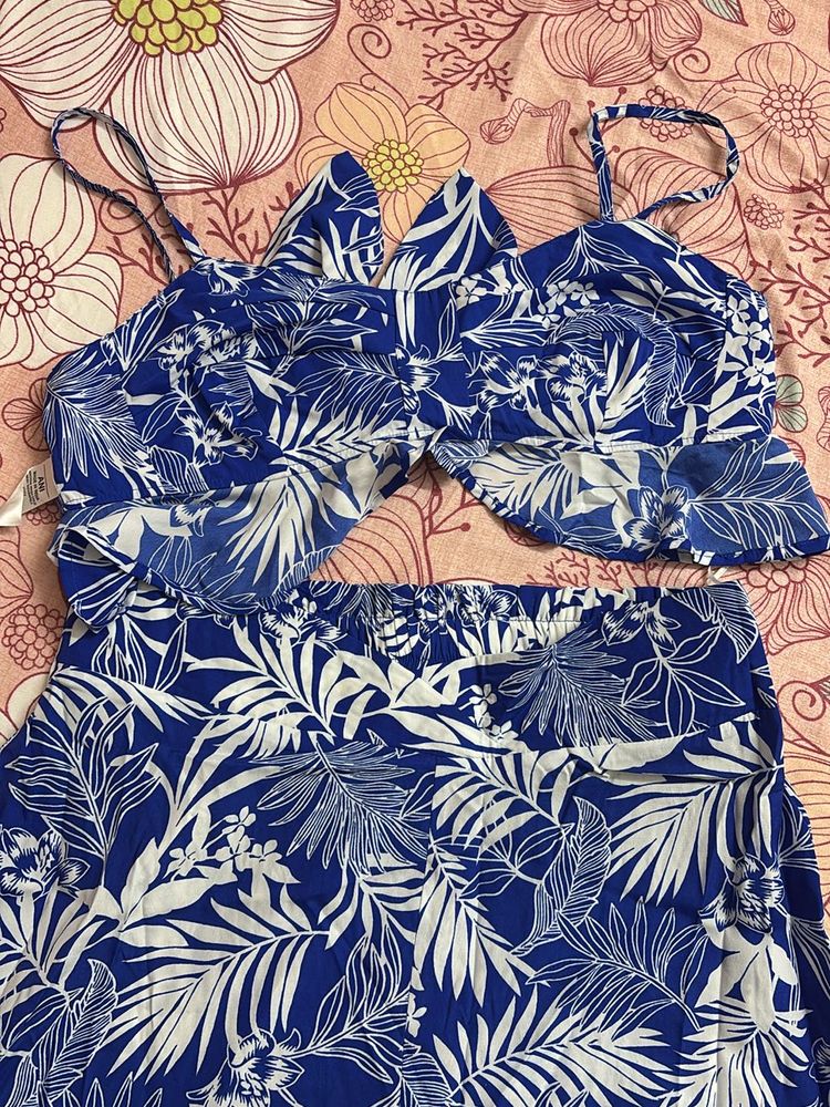 Blue Printed Top With Trousers