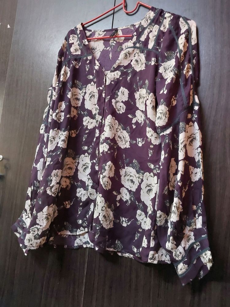 Purple ROSE Print Shirt