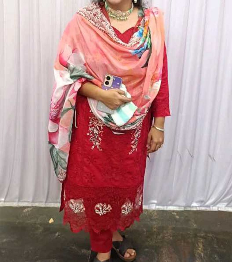 Red Embroidered Kurta Set