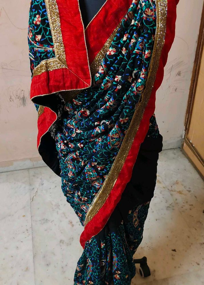 fully thread 🧵 embroidery 🪡 black 🖤 saree 🔥