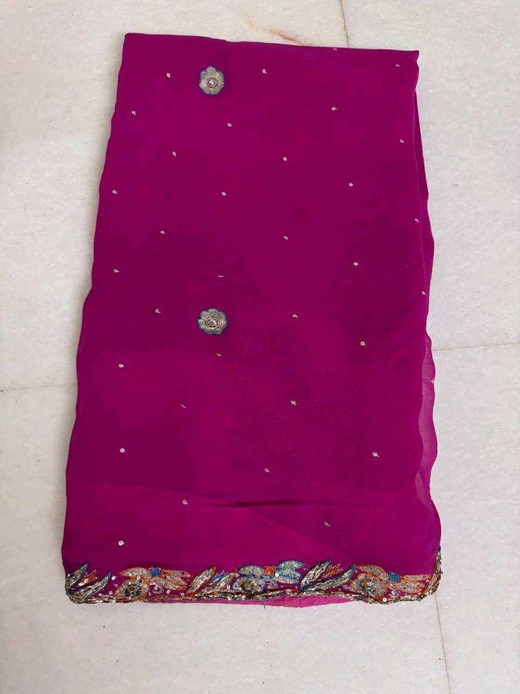 Magenta Saree With Emblished Border