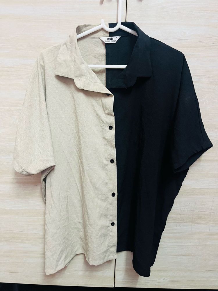Black &amp; Beige Oversized Shirt