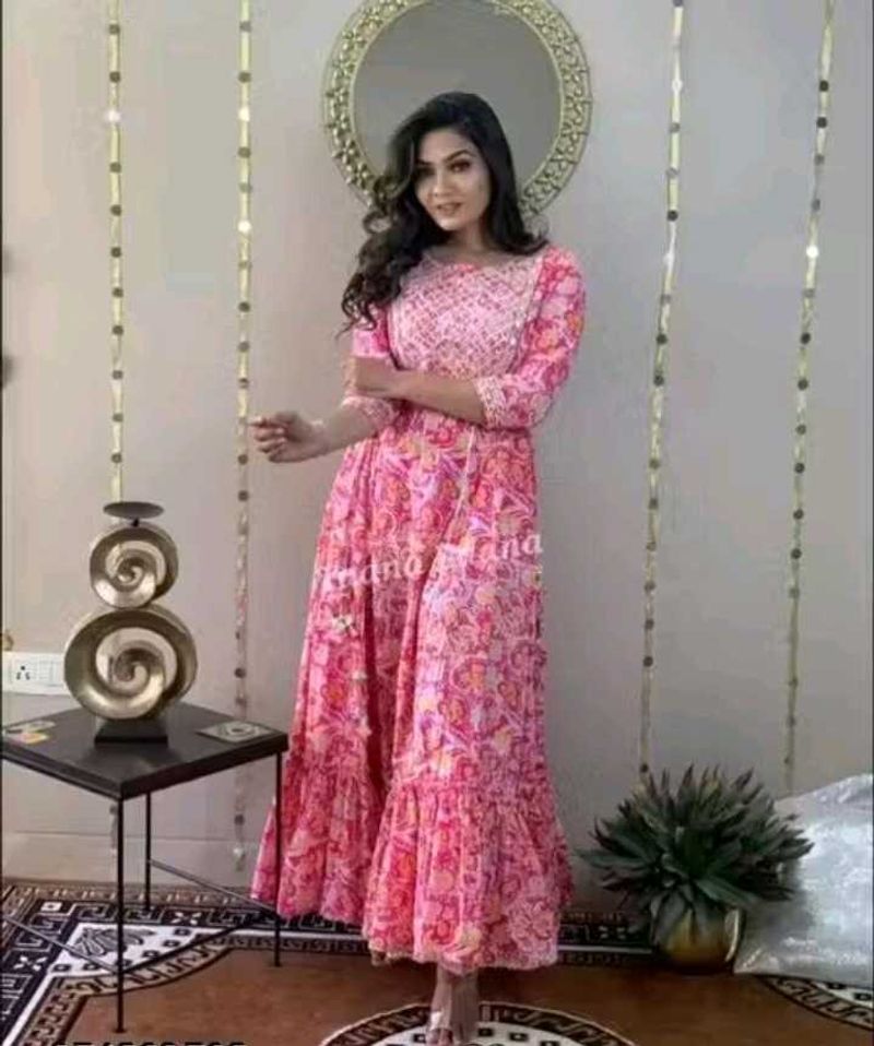 Pink Floral Print Gown