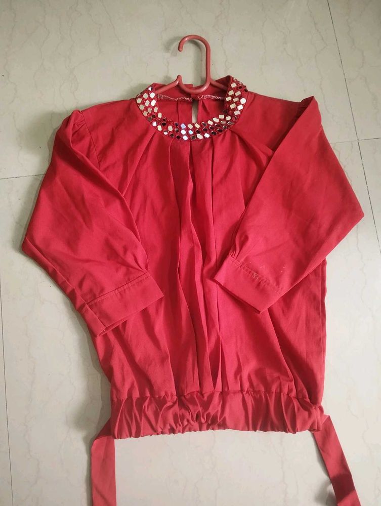 Red Blouson Top For Ladies And Girls