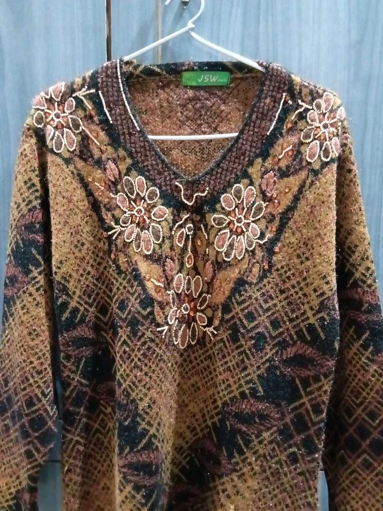 Embroidered  wool Brown Kurti set