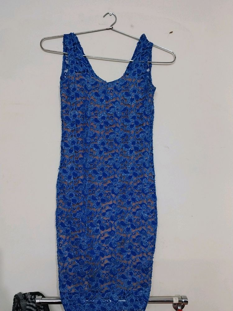Navy Blue Lace Sleevless Mini Prom Dress