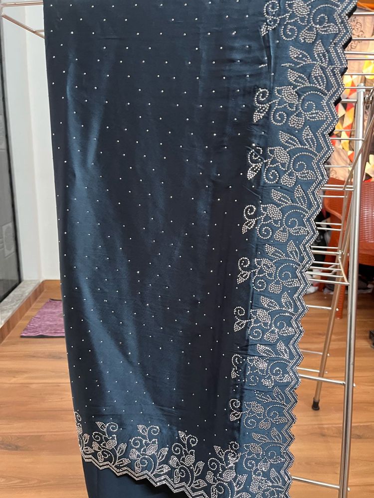 Elegant Navy Blue Embellished Saree