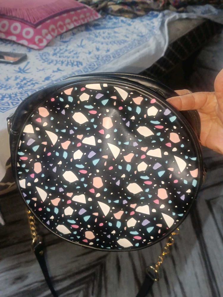 Round Terrazzo Print Crossbody Bag