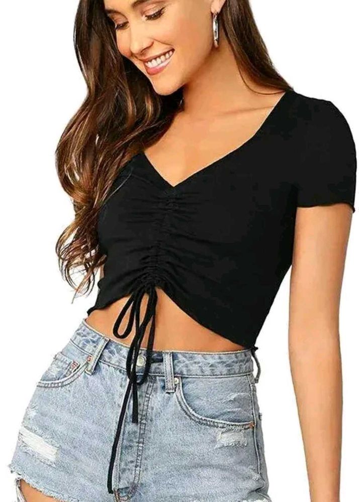 Black Ruched Crop Top