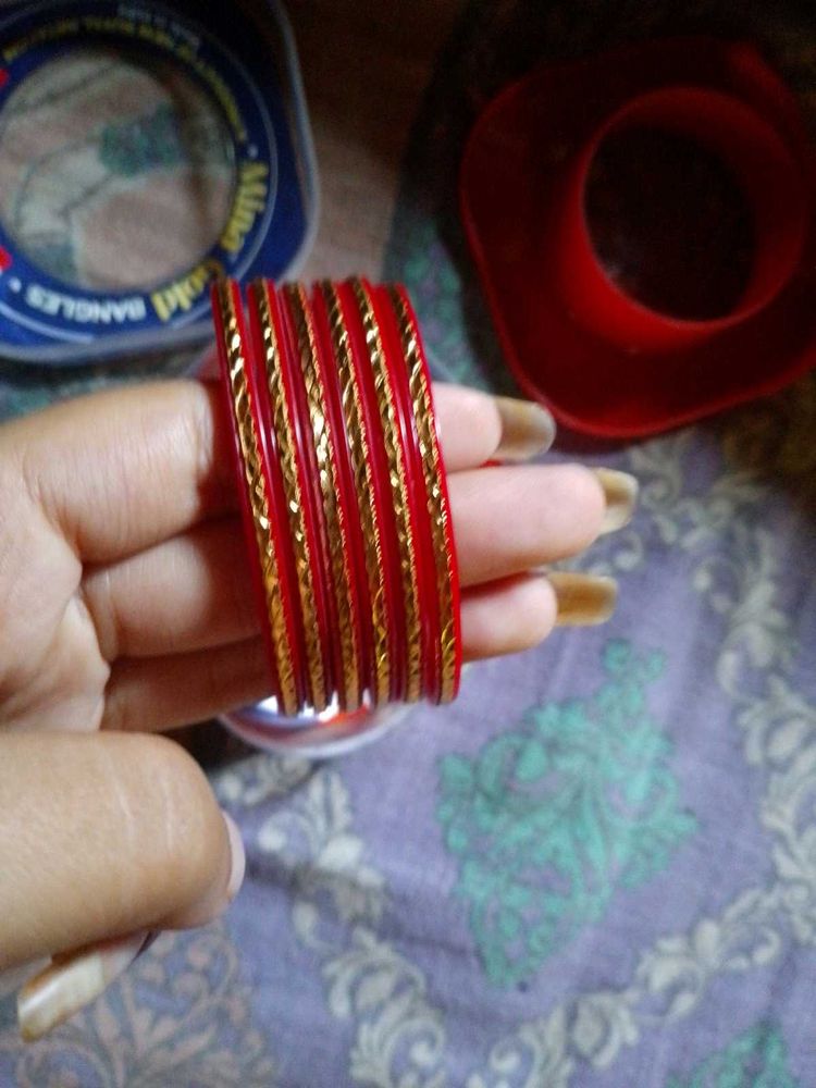 Red &amp; Gold Bangles - Set of 6