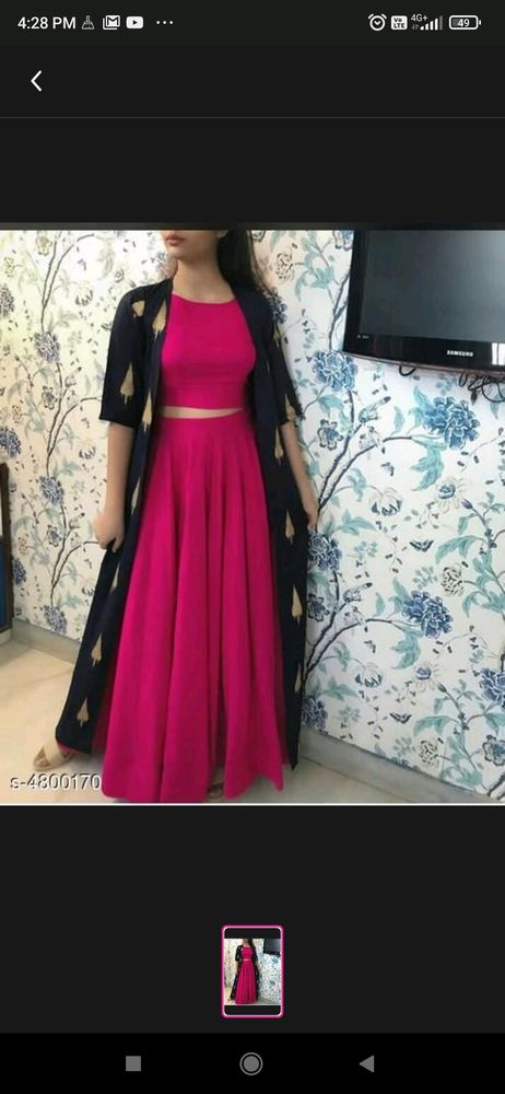 Rayon solid crop top kurti with skirt