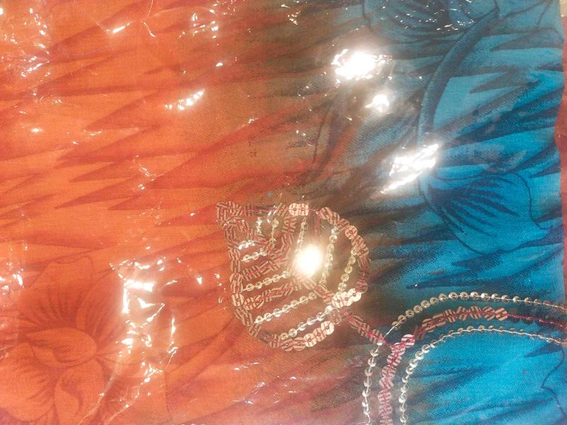 Synthetic Saree With Sequence Work