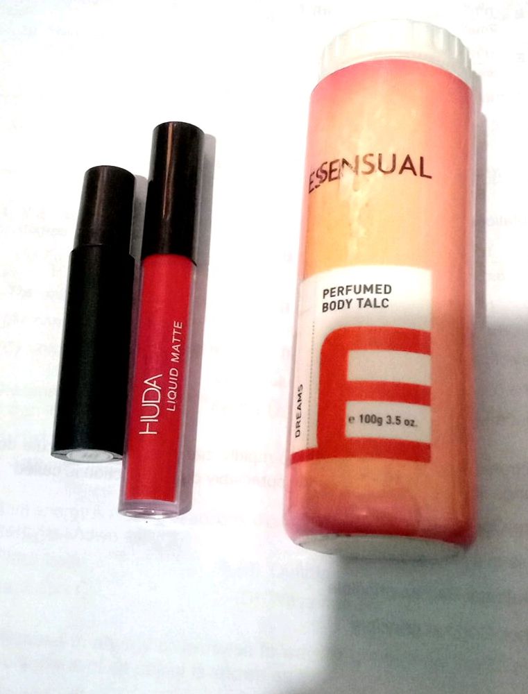 Lipstick (Huda Beauty) Maskara And Perfumed Powder